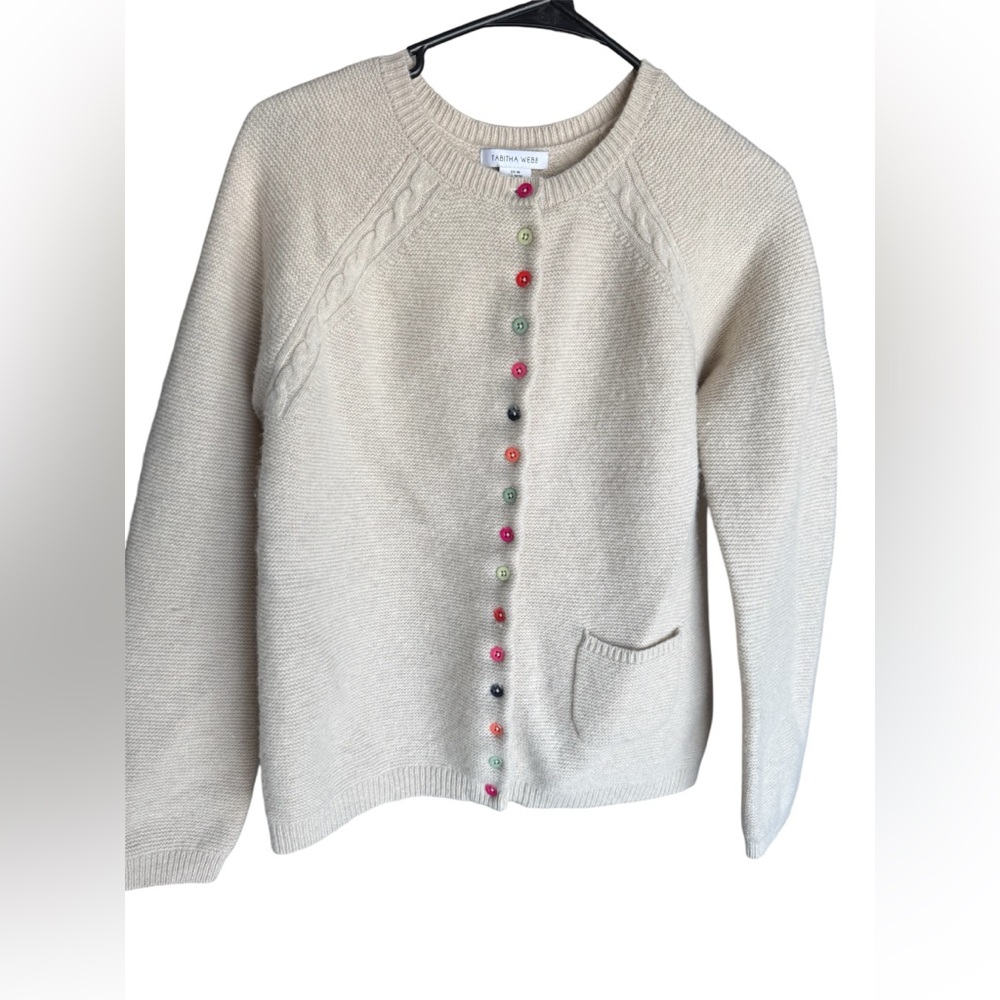 Cashmere Blend Cream Cardigan with Multicolor Buttons